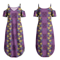 Hawaii Waikiki King Family Matching Summer Maxi Dress and Hawaiian Shirt Purple Quilt With Pua Manu LT05 Mom's Dress Purple - Polynesian Pride