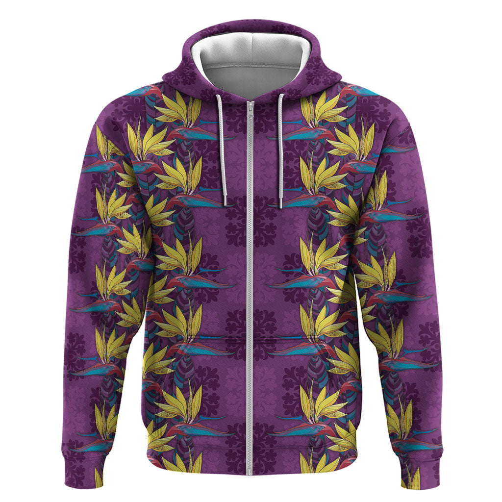 Hawaii Waikiki King Hoodie Purple Quilt With Pua Manu LT05 Zip Hoodie Purple - Polynesian Pride