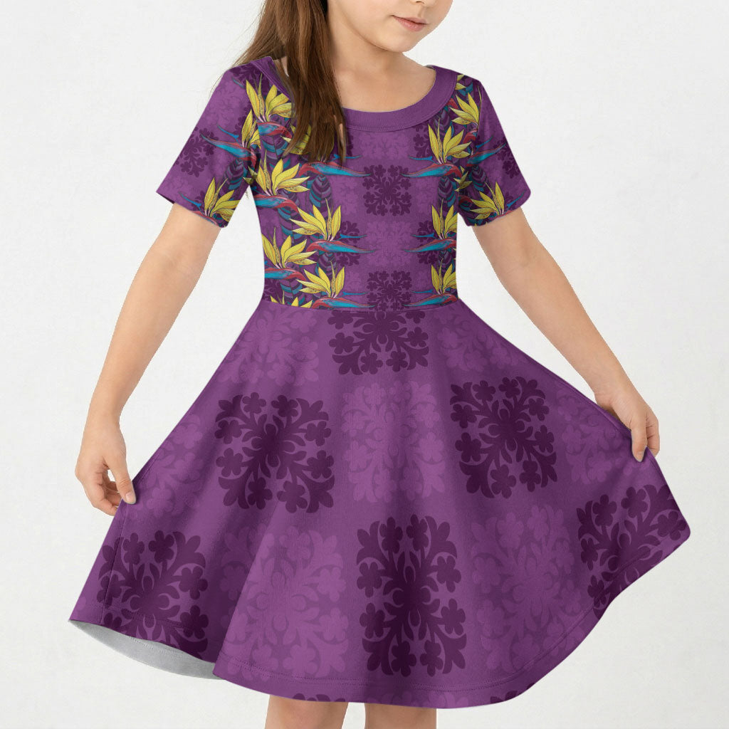 Hawaii Waikiki King Kid Short Sleeve Dress Purple Quilt With Pua Manu