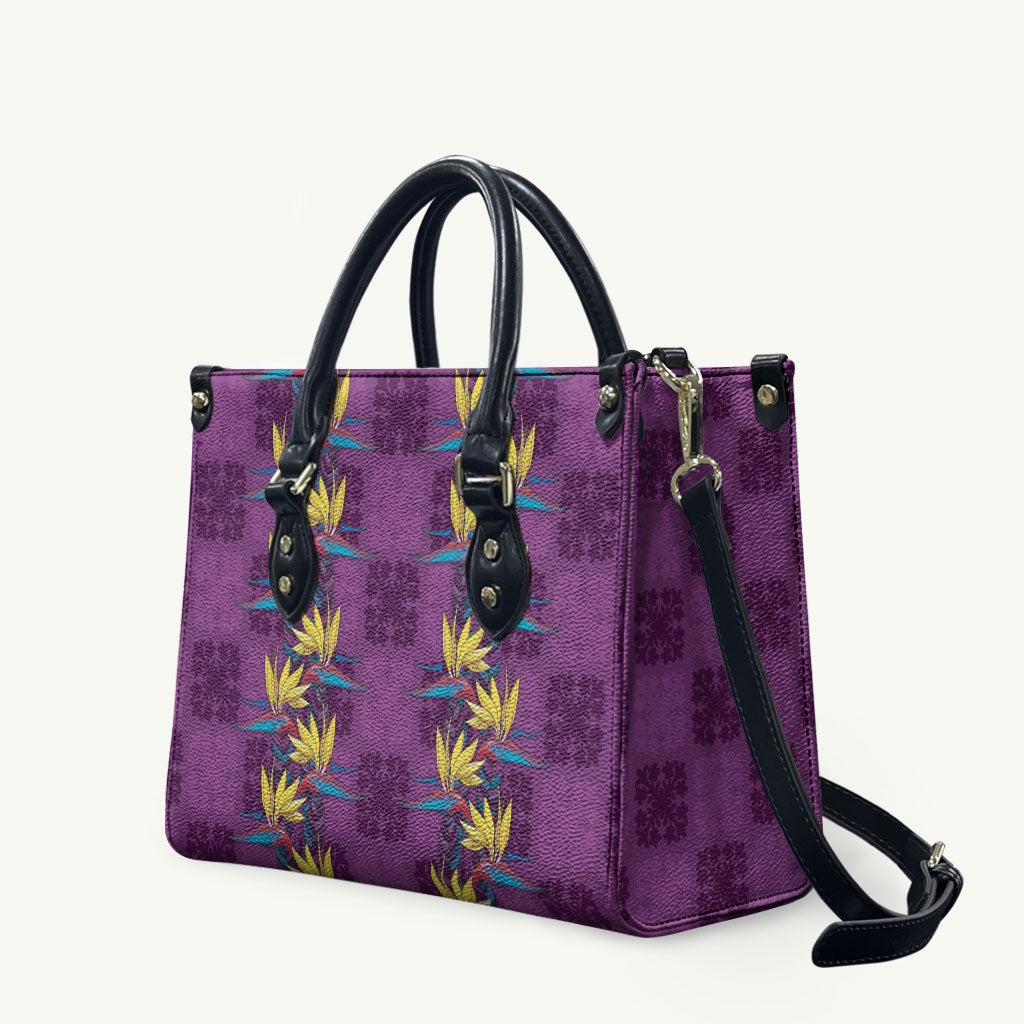 Hawaii Waikiki King Leather Bag Purple Quilt With Pua Manu