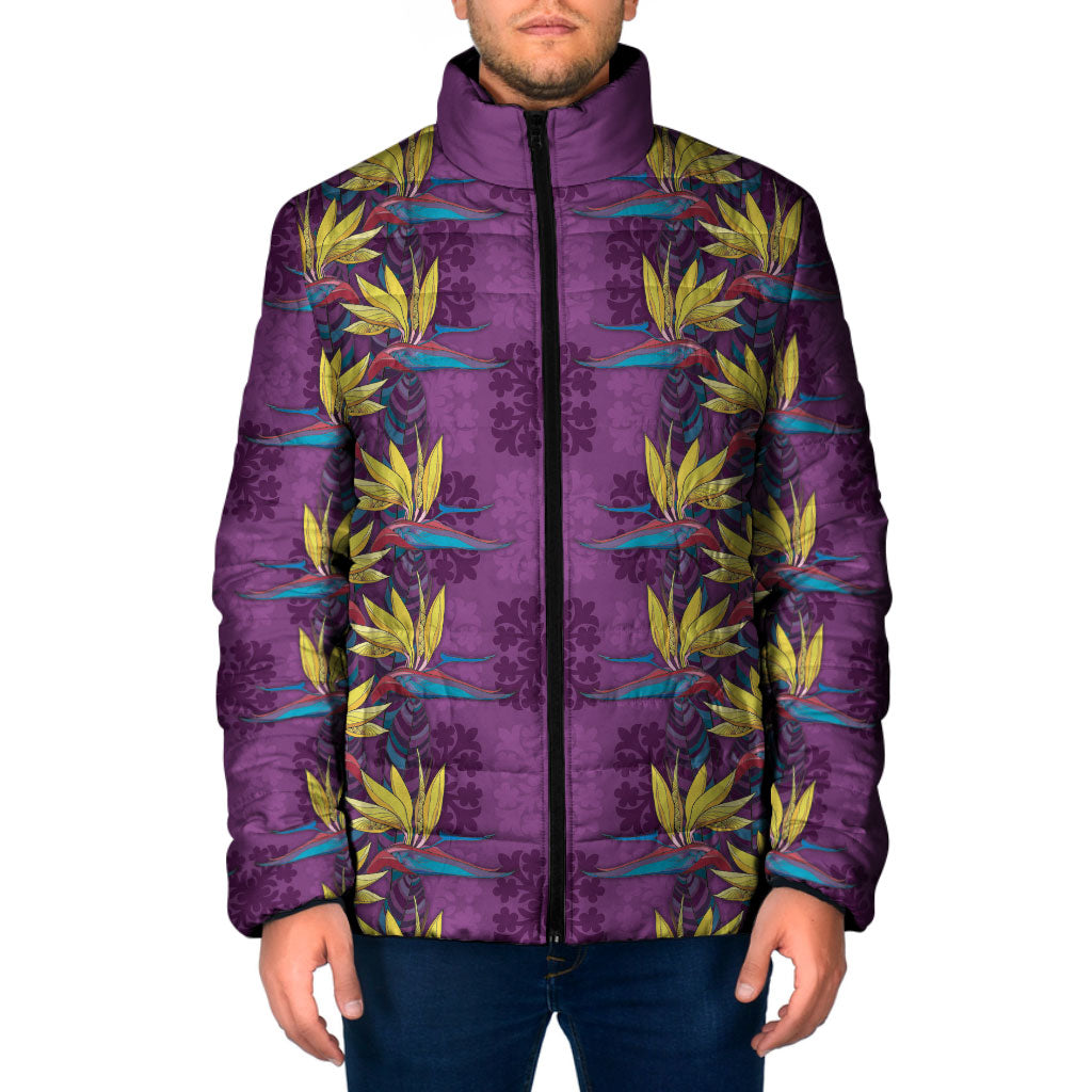 Hawaii Waikiki King Padded Jacket Purple Quilt With Pua Manu LT05 Men Purple - Polynesian Pride
