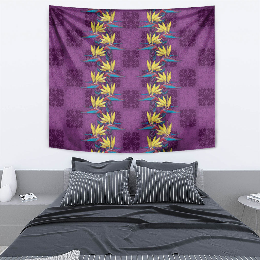 Hawaii Waikiki King Tapestry Purple Quilt With Pua Manu