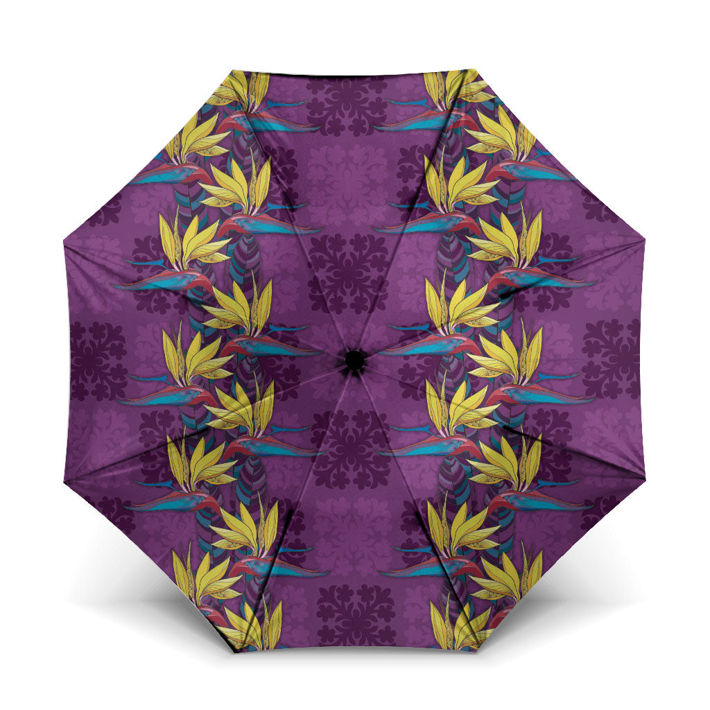 Hawaii Waikiki King Umbrella Purple Quilt With Pua Manu