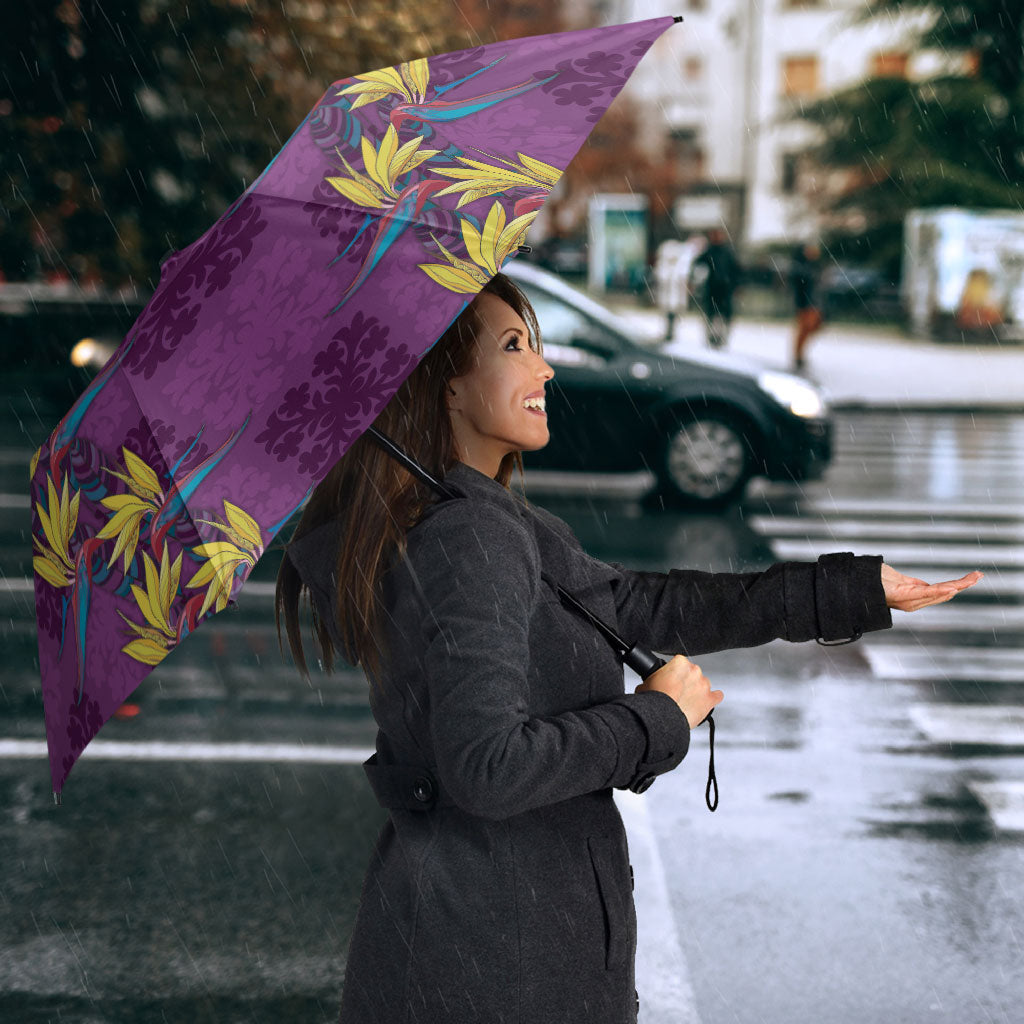 Hawaii Waikiki King Umbrella Purple Quilt With Pua Manu