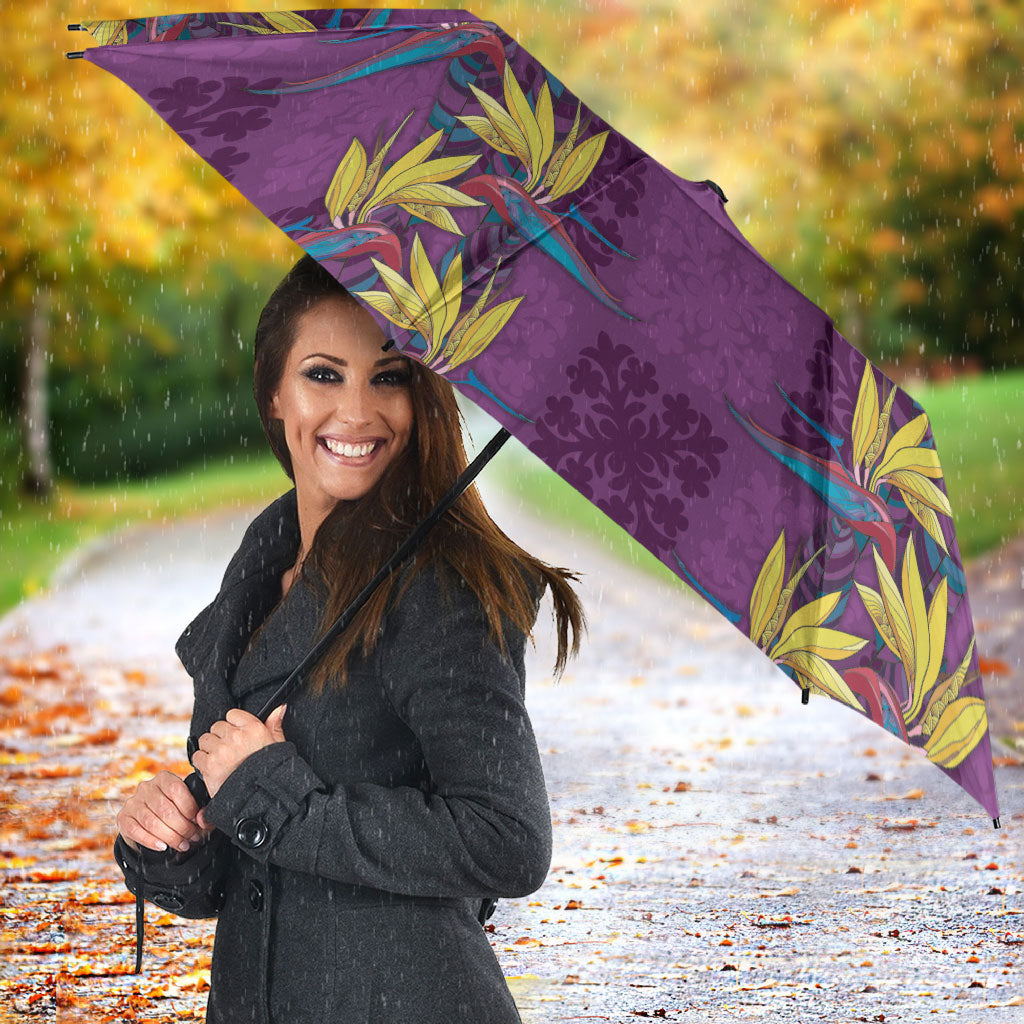 Hawaii Waikiki King Umbrella Purple Quilt With Pua Manu
