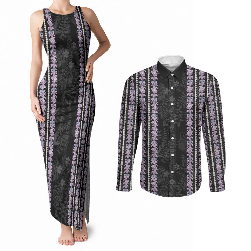 Hawaii Queen Liliuokalani Couples Matching Tank Maxi Dress and Long Sleeve Button Shirt Hawaiian Lei Pua Kalaunu