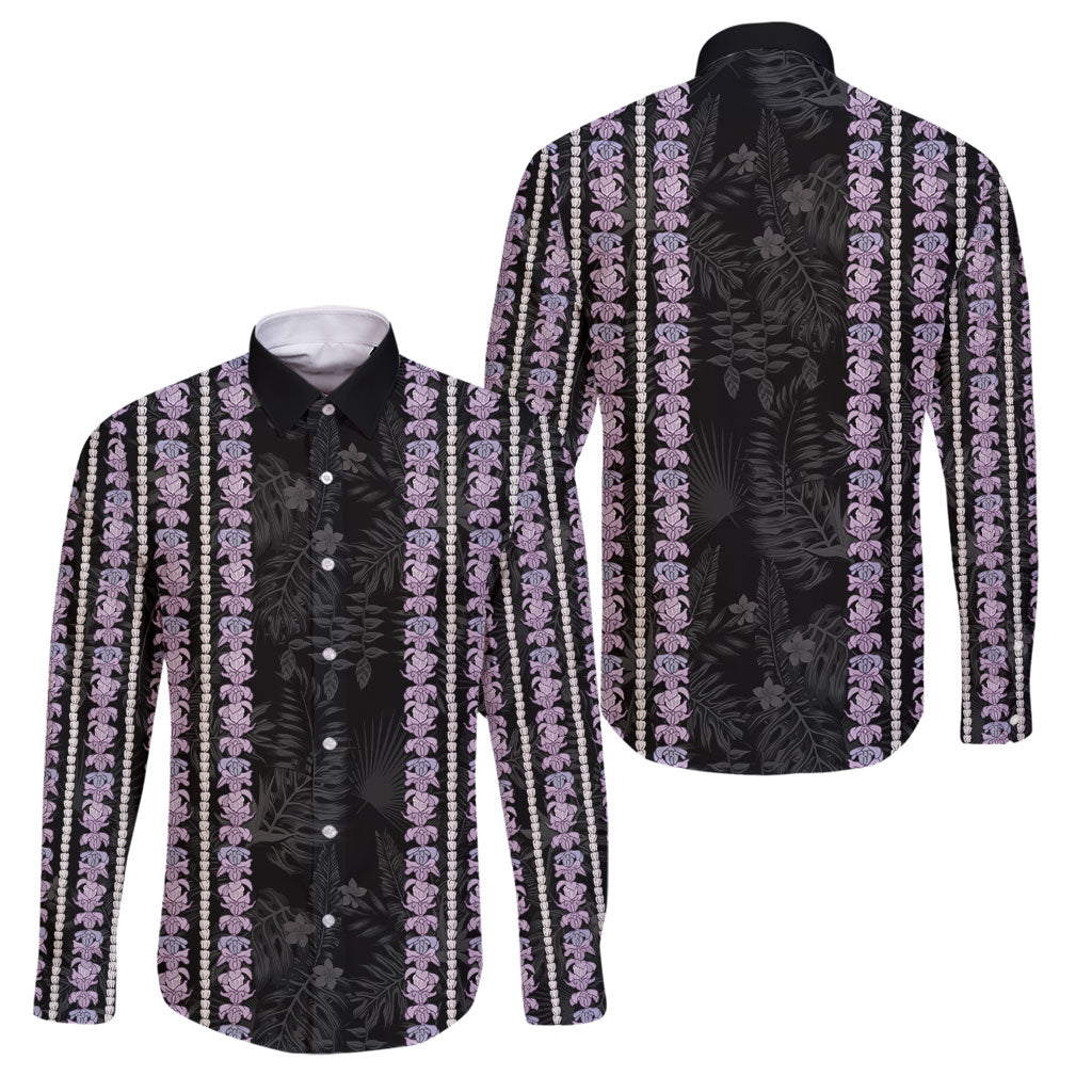 Hawaii Queen Liliuokalani Family Matching Puletasi and Hawaiian Shirt Hawaiian Lei Pua Kalaunu LT05 Dad's Shirt - Long Sleeve Black - Polynesian Pride