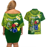 Personalized Cook Islands Couples Matching Off Shoulder Short Dress and Hawaiian Shirt Coat Of Arms Plumeria Polynesian Turtle LT05 - Polynesian Pride