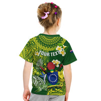 Personalized Cook Islands Kid T Shirt Coat Of Arms Plumeria Polynesian Turtle LT05 - Polynesian Pride
