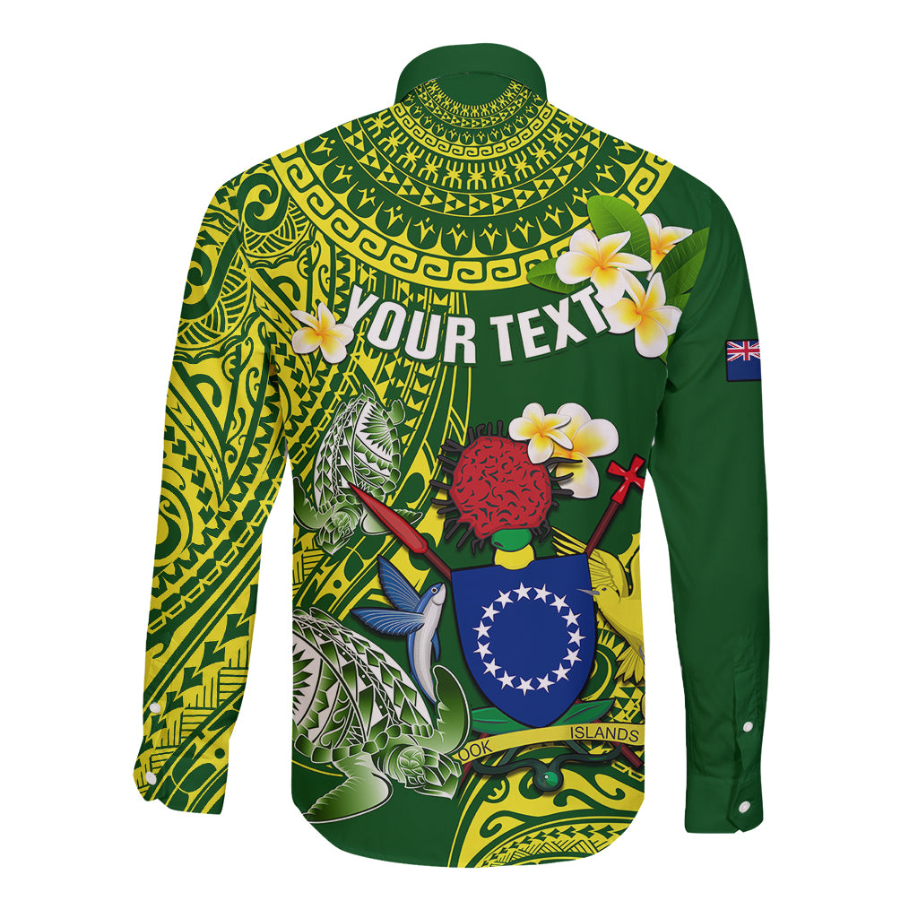 Personalized Cook Islands Long Sleeve Button Shirt Coat Of Arms Plumeria Polynesian Turtle LT05 - Polynesian Pride