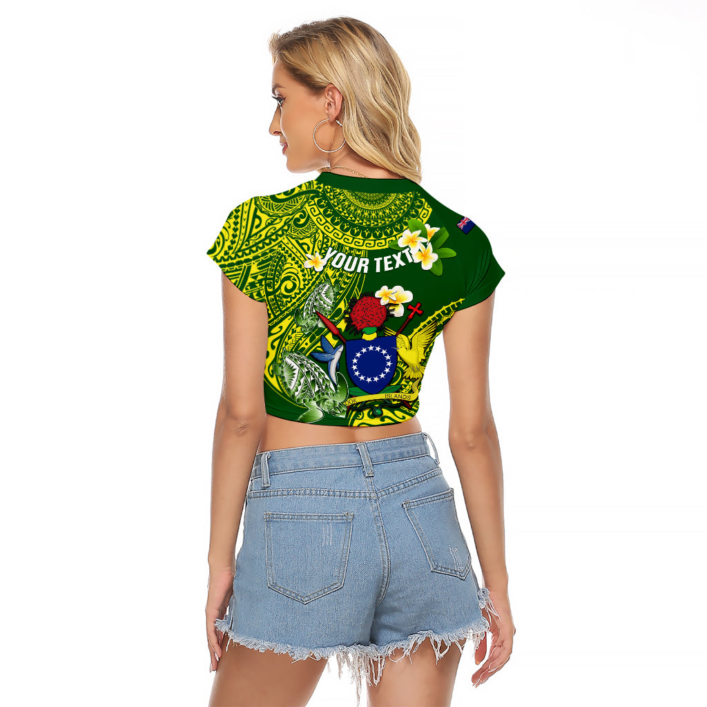 Personalized Cook Islands Raglan Cropped T Shirt Coat Of Arms Plumeria Polynesian Turtle LT05 - Polynesian Pride