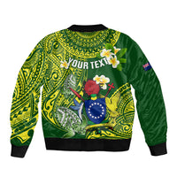 Personalized Cook Islands Sleeve Zip Bomber Jacket Coat Of Arms Plumeria Polynesian Turtle LT05 - Polynesian Pride