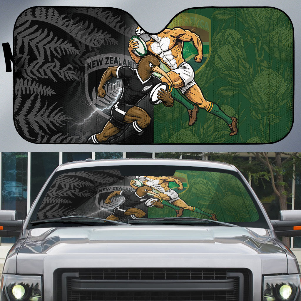South Africa And New Zealand Auto Sun Shade Springboks And Kiwis Rugby Rivalry
