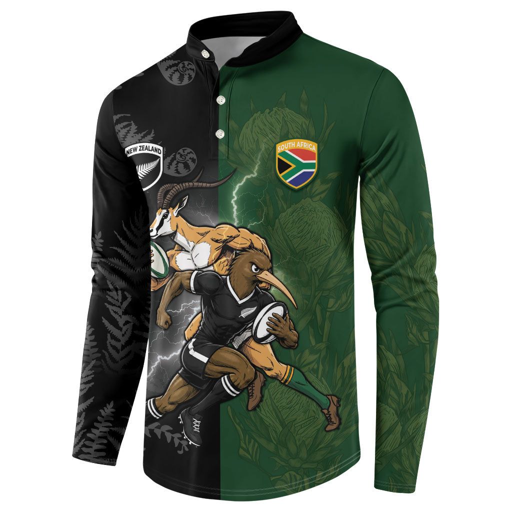 Custom South Africa And New Zealand Button Sweatshirt Springboks And Kiwis Rugby Rivalry