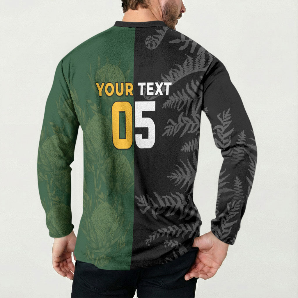 Custom South Africa And New Zealand Button Sweatshirt Springboks And Kiwis Rugby Rivalry