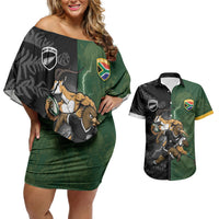 Custom South Africa And New Zealand Couples Matching Off Shoulder Short Dress and Hawaiian Shirt Springboks And Kiwis Rugby Rivalry