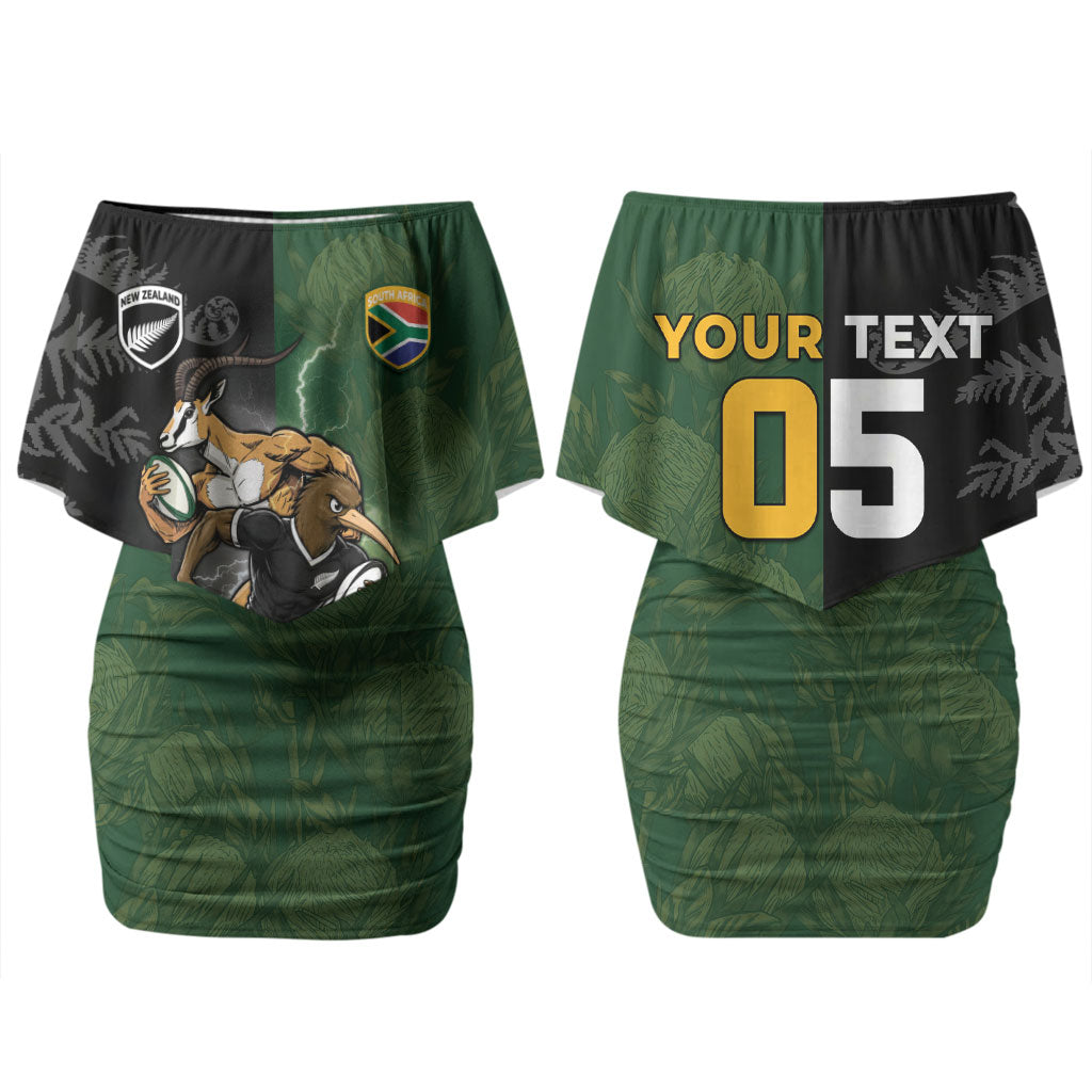 Custom South Africa And New Zealand Couples Matching Off Shoulder Short Dress and Hawaiian Shirt Springboks And Kiwis Rugby Rivalry