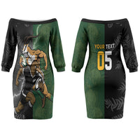 Custom South Africa And New Zealand Couples Matching Off The Shoulder Long Sleeve Dress and Long Sleeve Button Shirt Springboks And Kiwis Rugby Rivalry