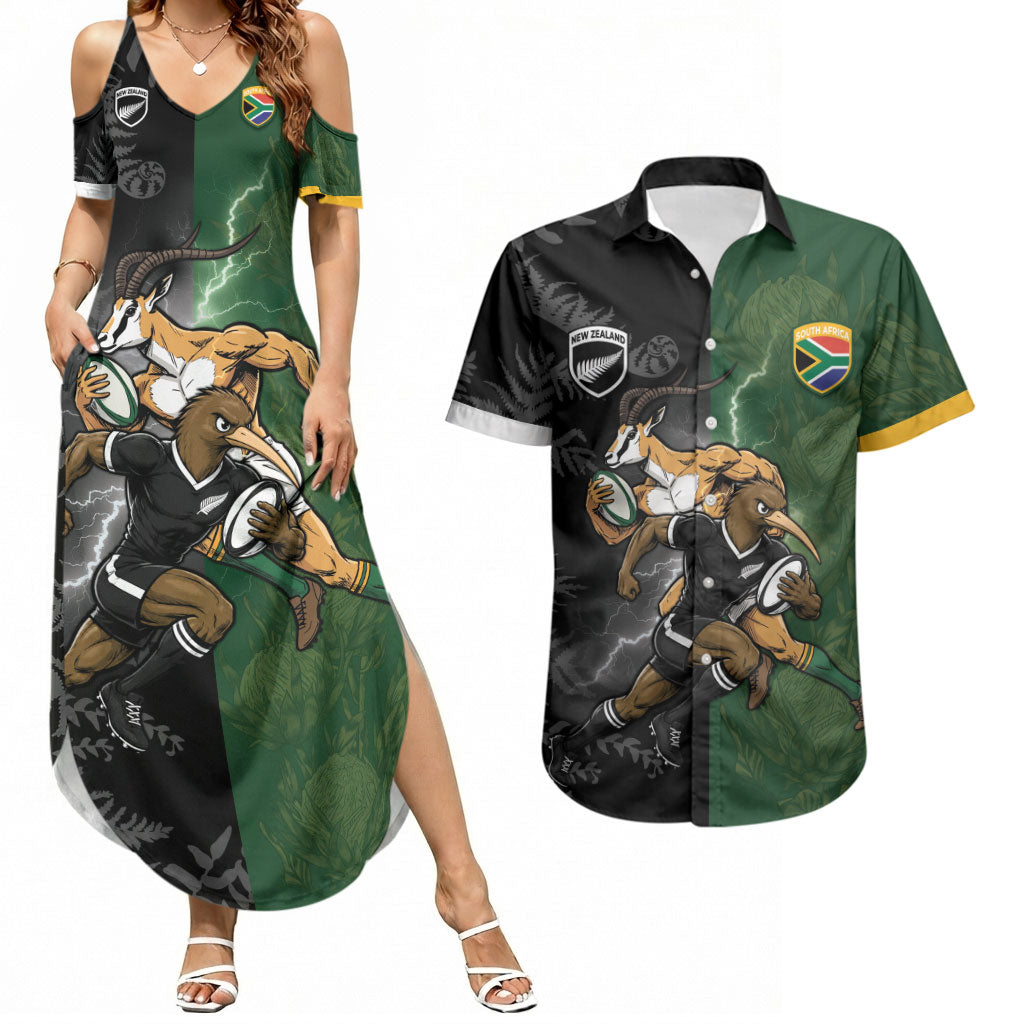 Custom South Africa And New Zealand Couples Matching Summer Maxi Dress and Hawaiian Shirt Springboks And Kiwis Rugby Rivalry