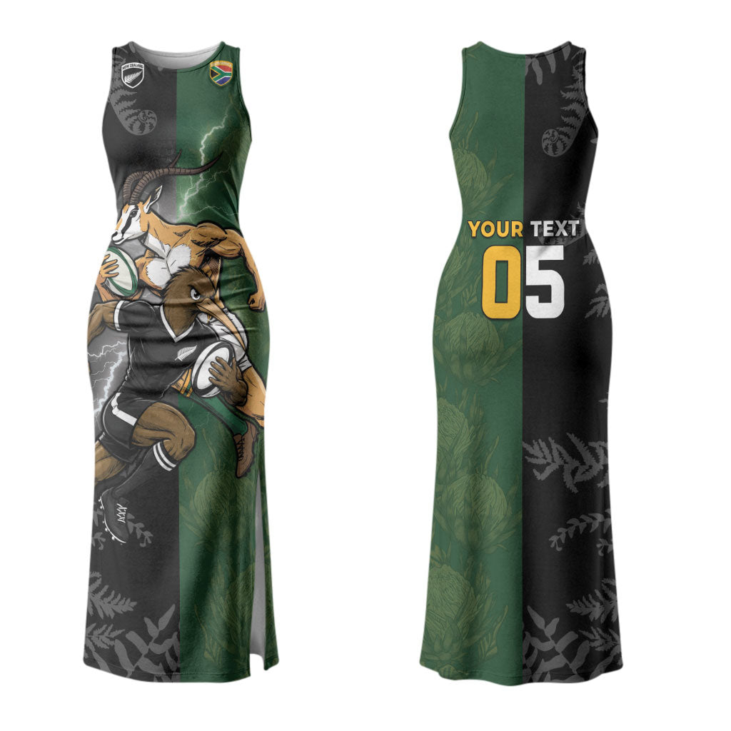 Custom South Africa And New Zealand Couples Matching Tank Maxi Dress and Long Sleeve Button Shirt Springboks And Kiwis Rugby Rivalry