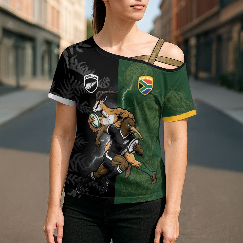 Custom South Africa And New Zealand Cross Shoulder Shirt Springboks And Kiwis Rugby Rivalry