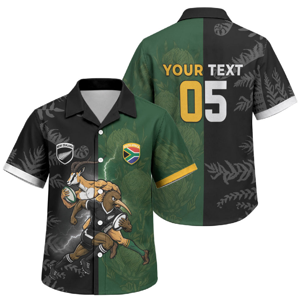 Custom South Africa And New Zealand Family Matching Off Shoulder Maxi Dress and Hawaiian Shirt Springboks And Kiwis Rugby Rivalry