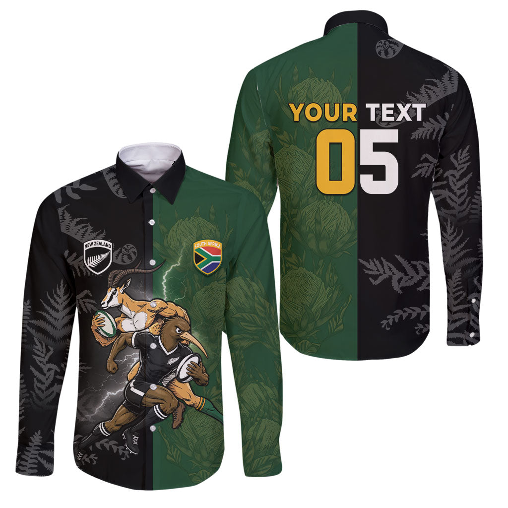 Custom South Africa And New Zealand Family Matching Off Shoulder Short Dress and Hawaiian Shirt Springboks And Kiwis Rugby Rivalry