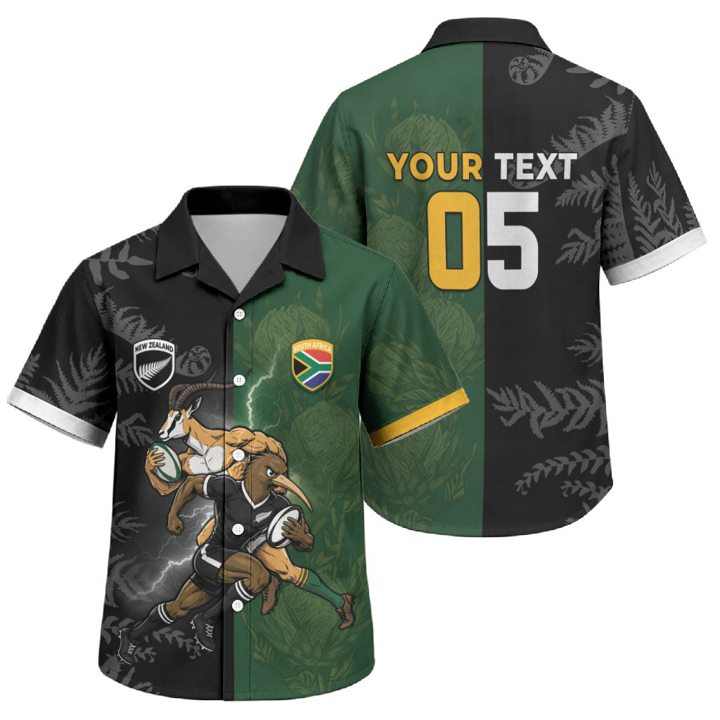 Custom South Africa And New Zealand Family Matching Tank Maxi Dress and Hawaiian Shirt Springboks And Kiwis Rugby Rivalry