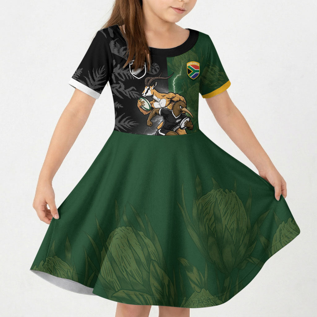 Custom South Africa And New Zealand Kid Short Sleeve Dress Springboks And Kiwis Rugby Rivalry