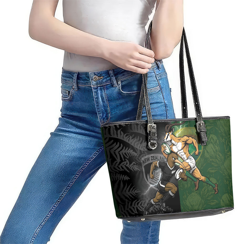 South Africa And New Zealand Leather Tote Bag Springboks And Kiwis Rugby Rivalry