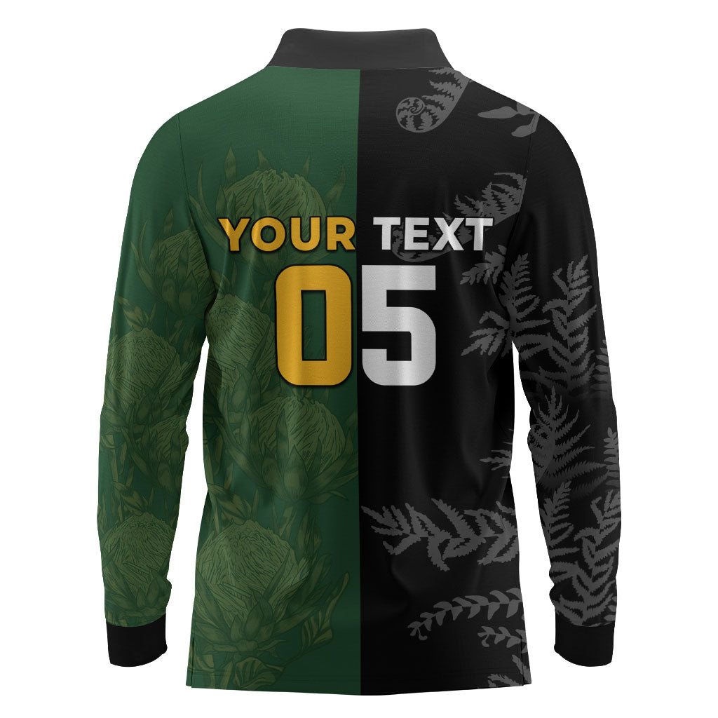 Custom South Africa And New Zealand Long Sleeve Polo Shirt Springboks And Kiwis Rugby Rivalry