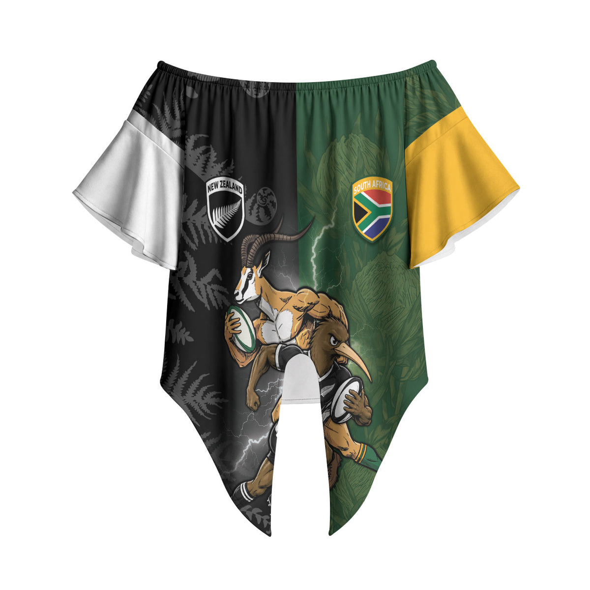 Custom South Africa And New Zealand Off Shoulder Wrap Waist Top Springboks And Kiwis Rugby Rivalry
