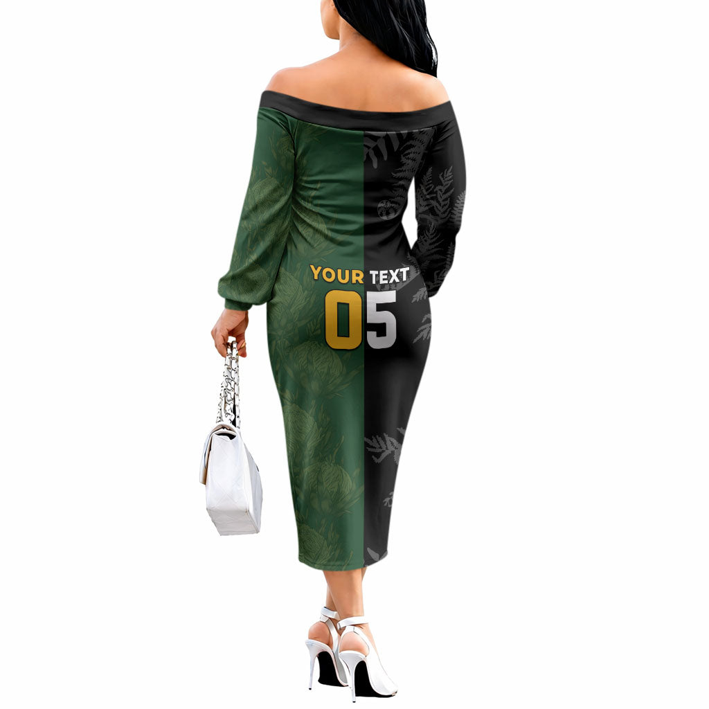 Custom South Africa And New Zealand Off The Shoulder Long Sleeve Dress Springboks And Kiwis Rugby Rivalry