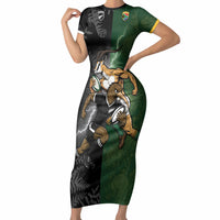 Custom South Africa And New Zealand Short Sleeve Bodycon Dress Springboks And Kiwis Rugby Rivalry