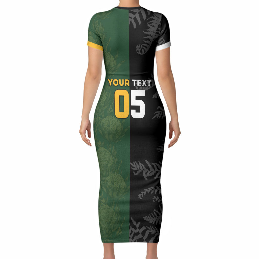 Custom South Africa And New Zealand Short Sleeve Bodycon Dress Springboks And Kiwis Rugby Rivalry