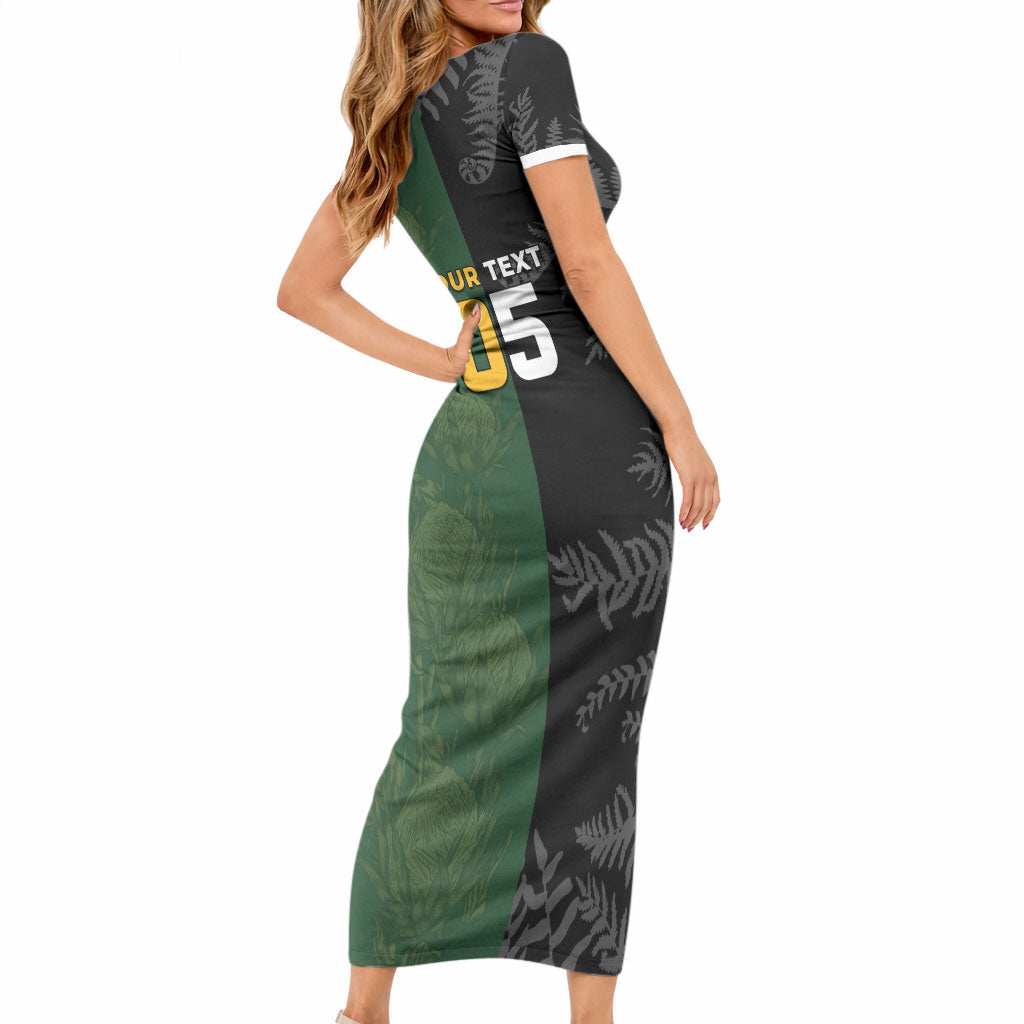 Custom South Africa And New Zealand Short Sleeve Bodycon Dress Springboks And Kiwis Rugby Rivalry
