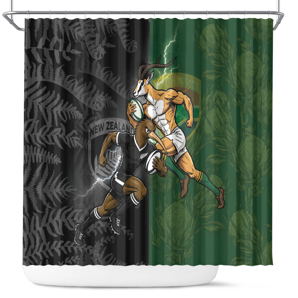 South Africa And New Zealand Shower Curtain Springboks And Kiwis Rugby Rivalry