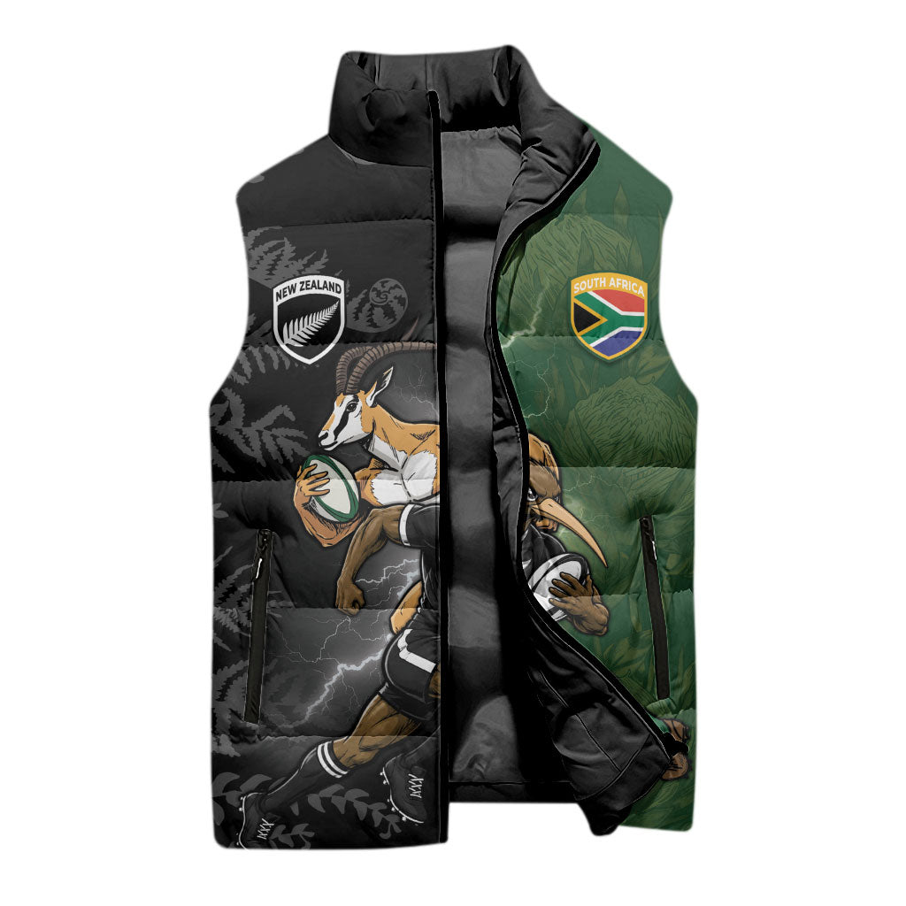 Custom South Africa And New Zealand Sleeveless Puffer Jacket Springboks And Kiwis Rugby Rivalry