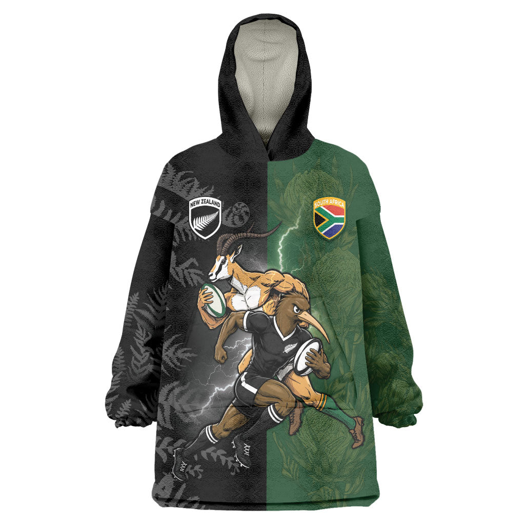Custom South Africa And New Zealand Wearable Blanket Hoodie Springboks And Kiwis Rugby Rivalry