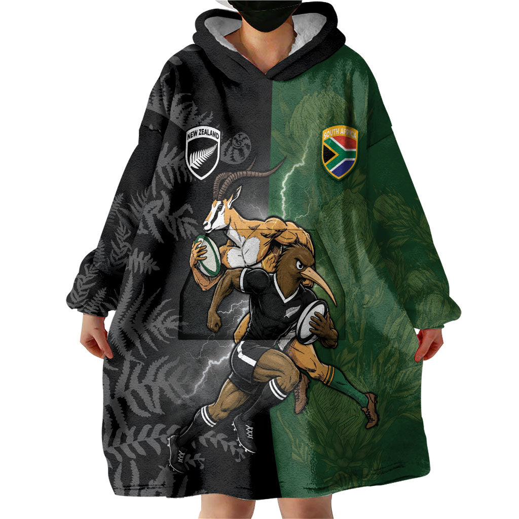 Custom South Africa And New Zealand Wearable Blanket Hoodie Springboks And Kiwis Rugby Rivalry