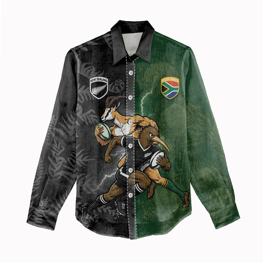 Custom South Africa And New Zealand Women Casual Shirt Springboks And Kiwis Rugby Rivalry