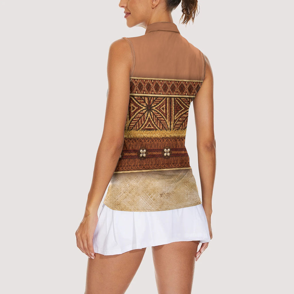 Polynesian Princess Inspired Cosplay Costume Women Sleeveless Polo Shirt Traditional Tapa Pattern