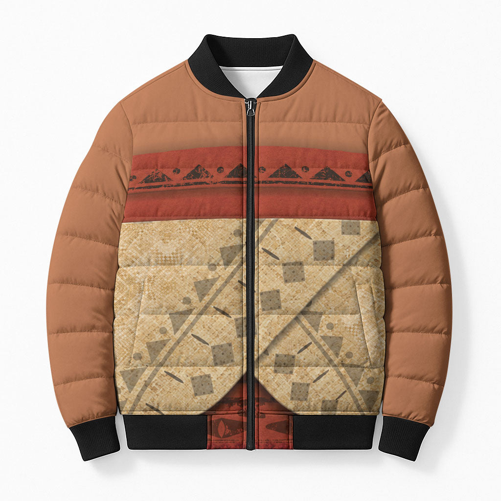 Island Elder Inspired Costume Bomber Puffer Jacket Polynesian Tribal Pattern