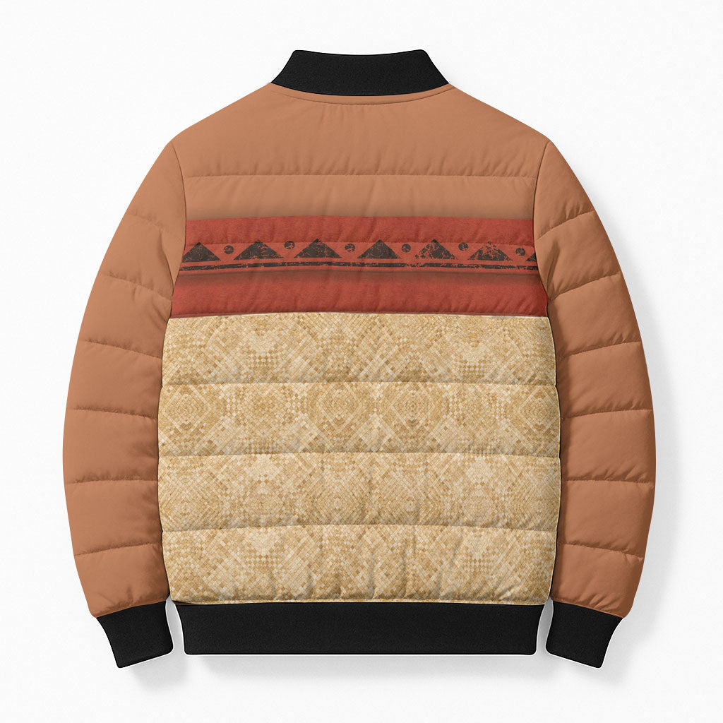 Island Elder Inspired Costume Bomber Puffer Jacket Polynesian Tribal Pattern