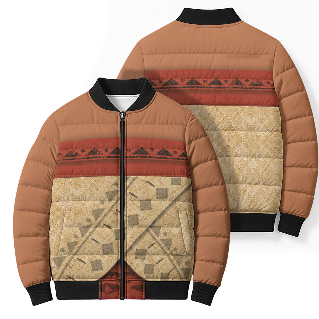 Island Elder Inspired Costume Bomber Puffer Jacket Polynesian Tribal Pattern