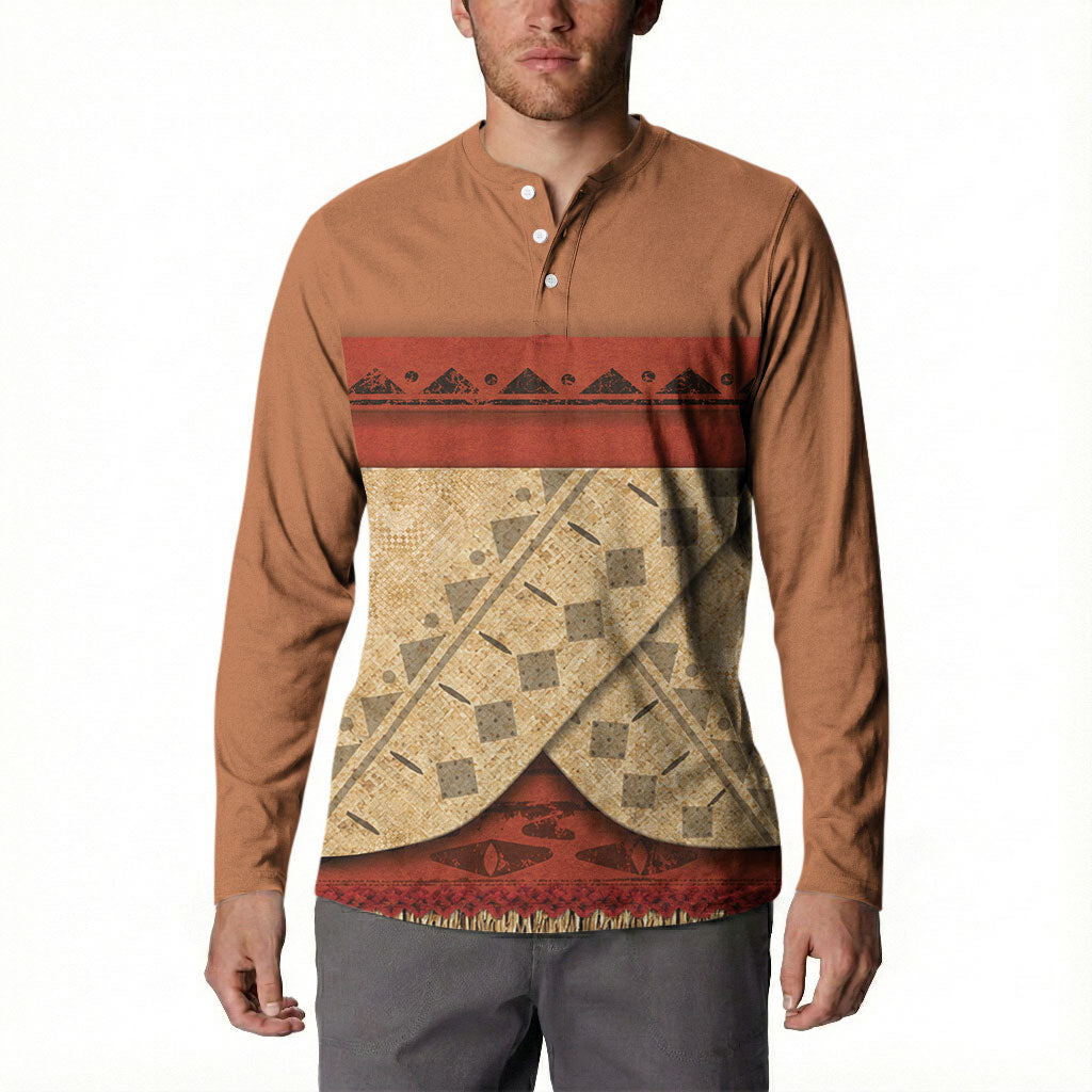 Island Elder Inspired Costume Button Sweatshirt Polynesian Tribal Pattern