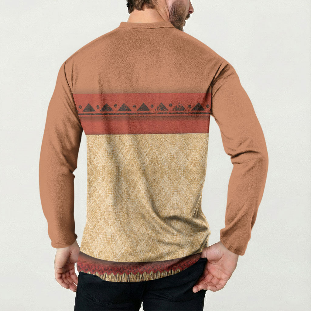 Island Elder Inspired Costume Button Sweatshirt Polynesian Tribal Pattern