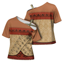 Island Elder Inspired Costume Cross Shoulder Shirt Polynesian Tribal Pattern