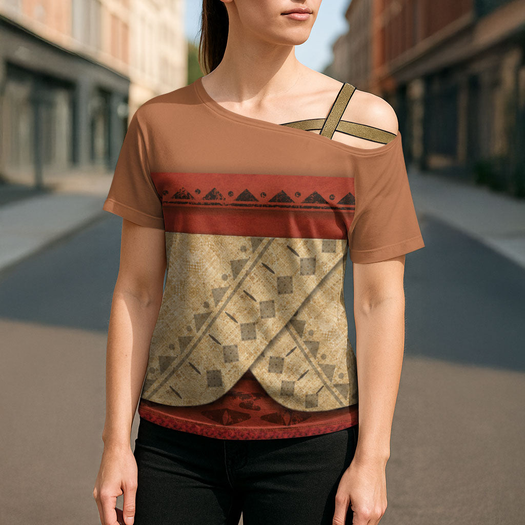 Island Elder Inspired Costume Cross Shoulder Shirt Polynesian Tribal Pattern