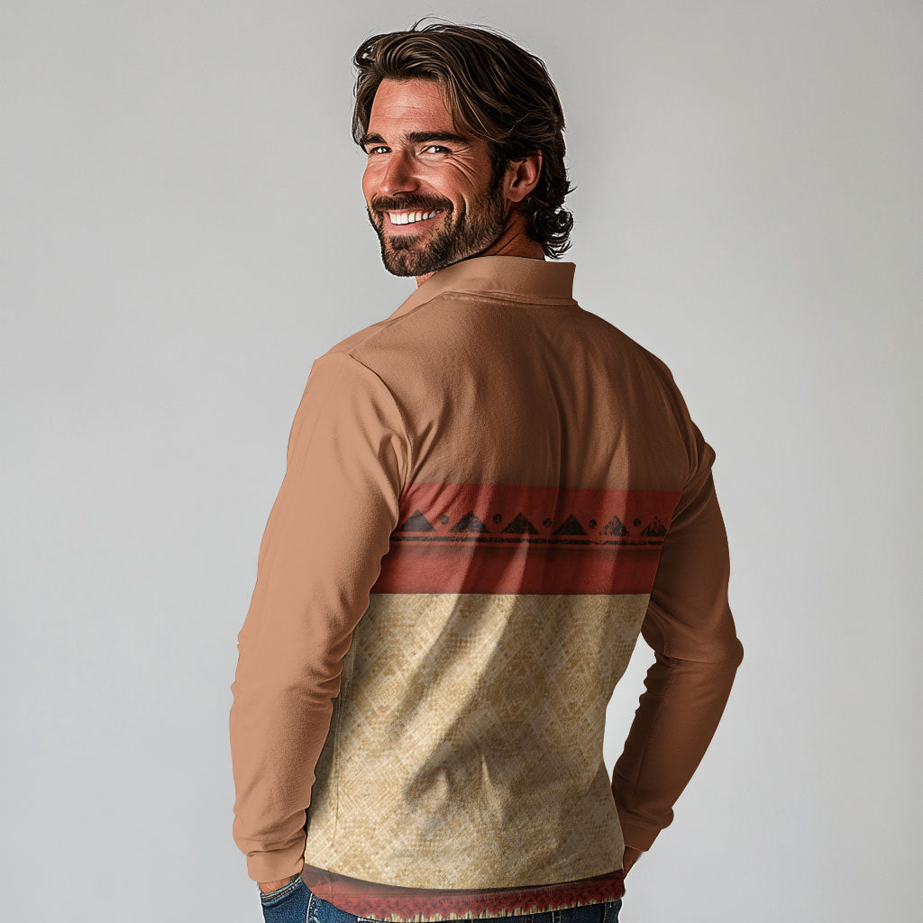 Island Elder Inspired Costume Long Sleeve Polo Shirt Polynesian Tribal Pattern
